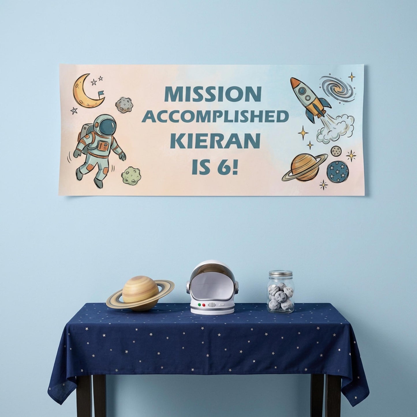 Personalised Space Birthday Banner - Astronaut Rocket Party Decor