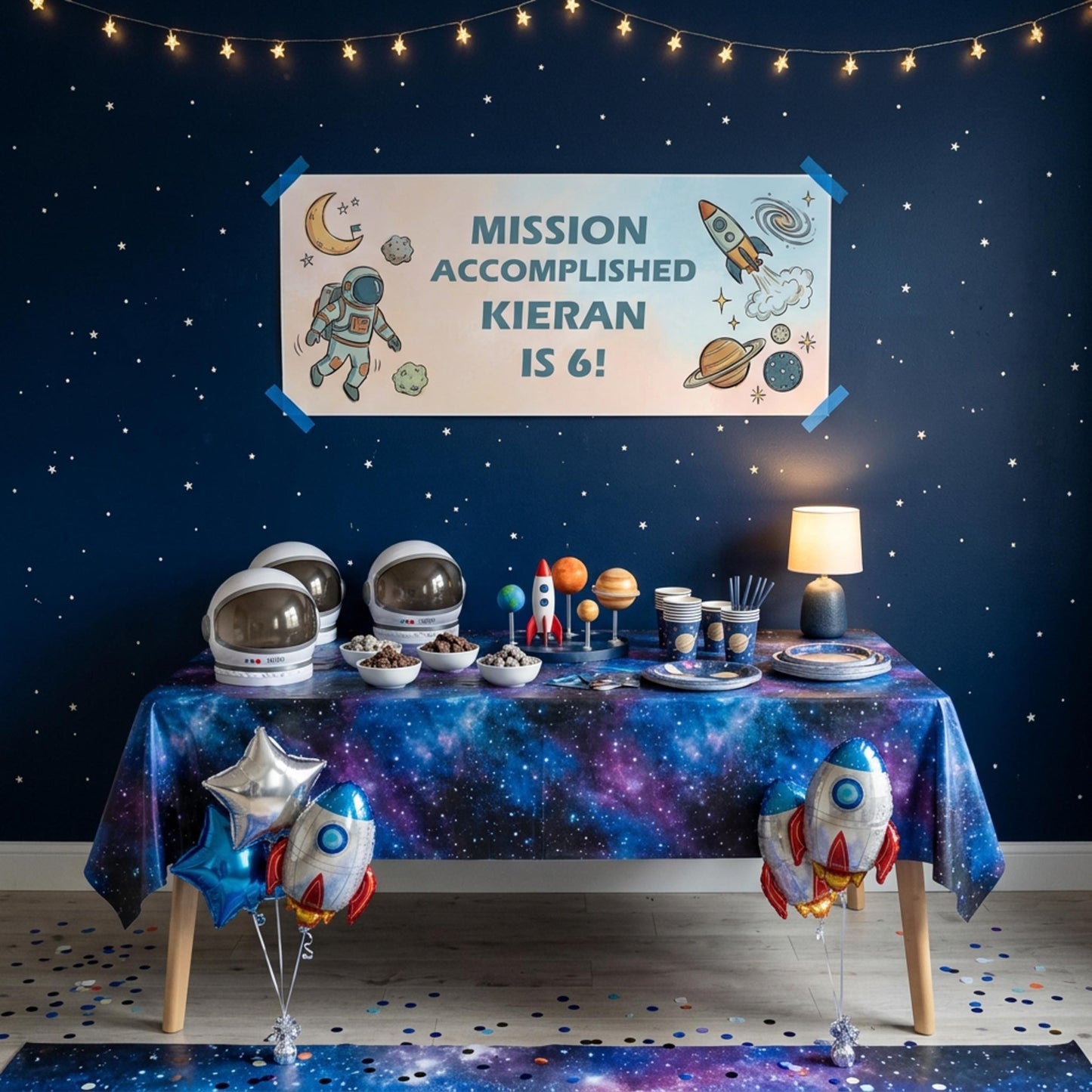 Personalised Space Birthday Banner - Astronaut Rocket Party Decor