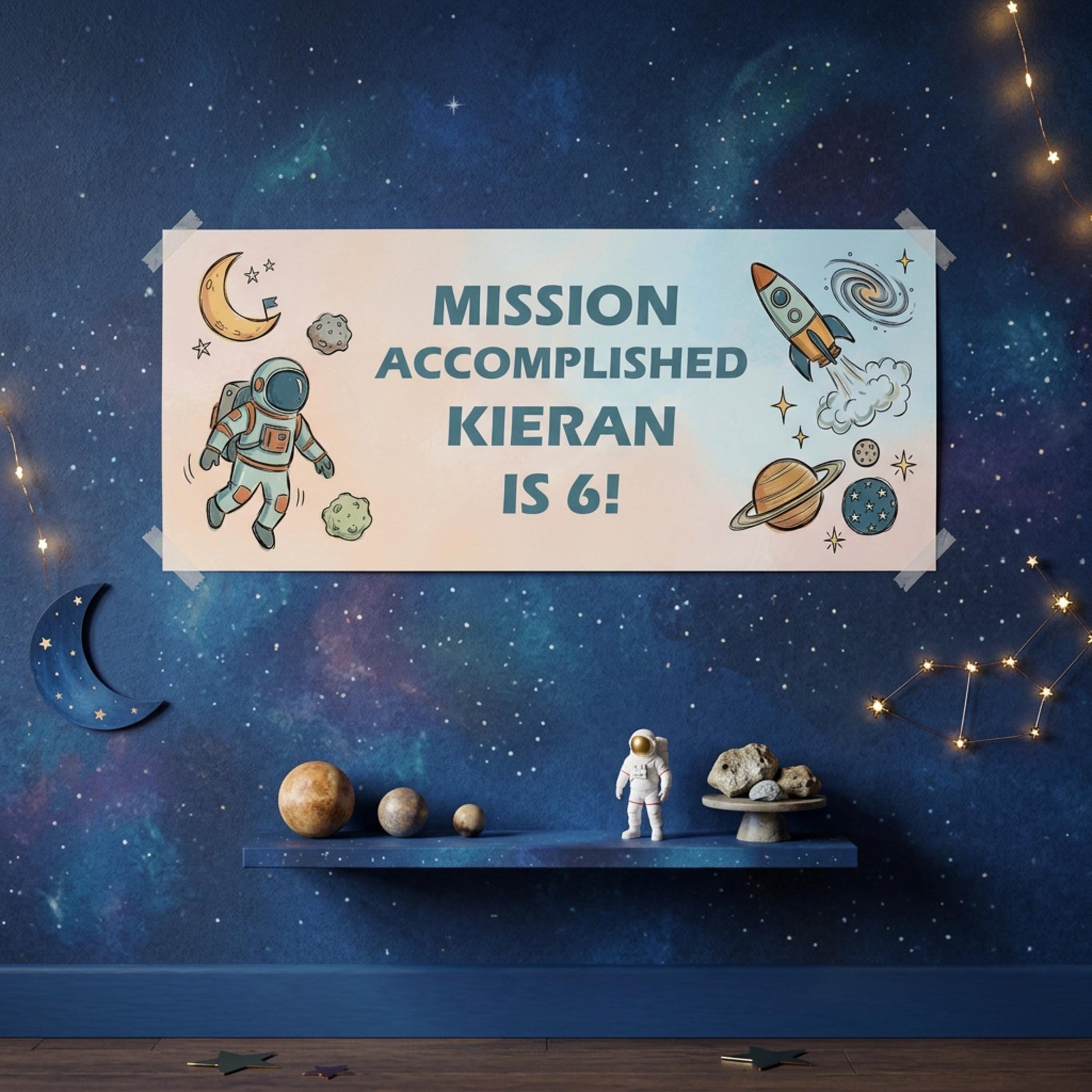 Personalised Space Birthday Banner - Astronaut Rocket Party Decor