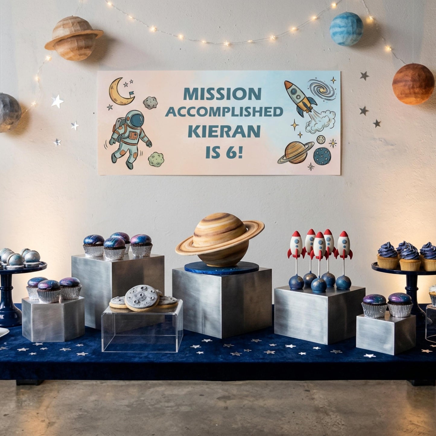Personalised Space Birthday Banner - Astronaut Rocket Party Decor