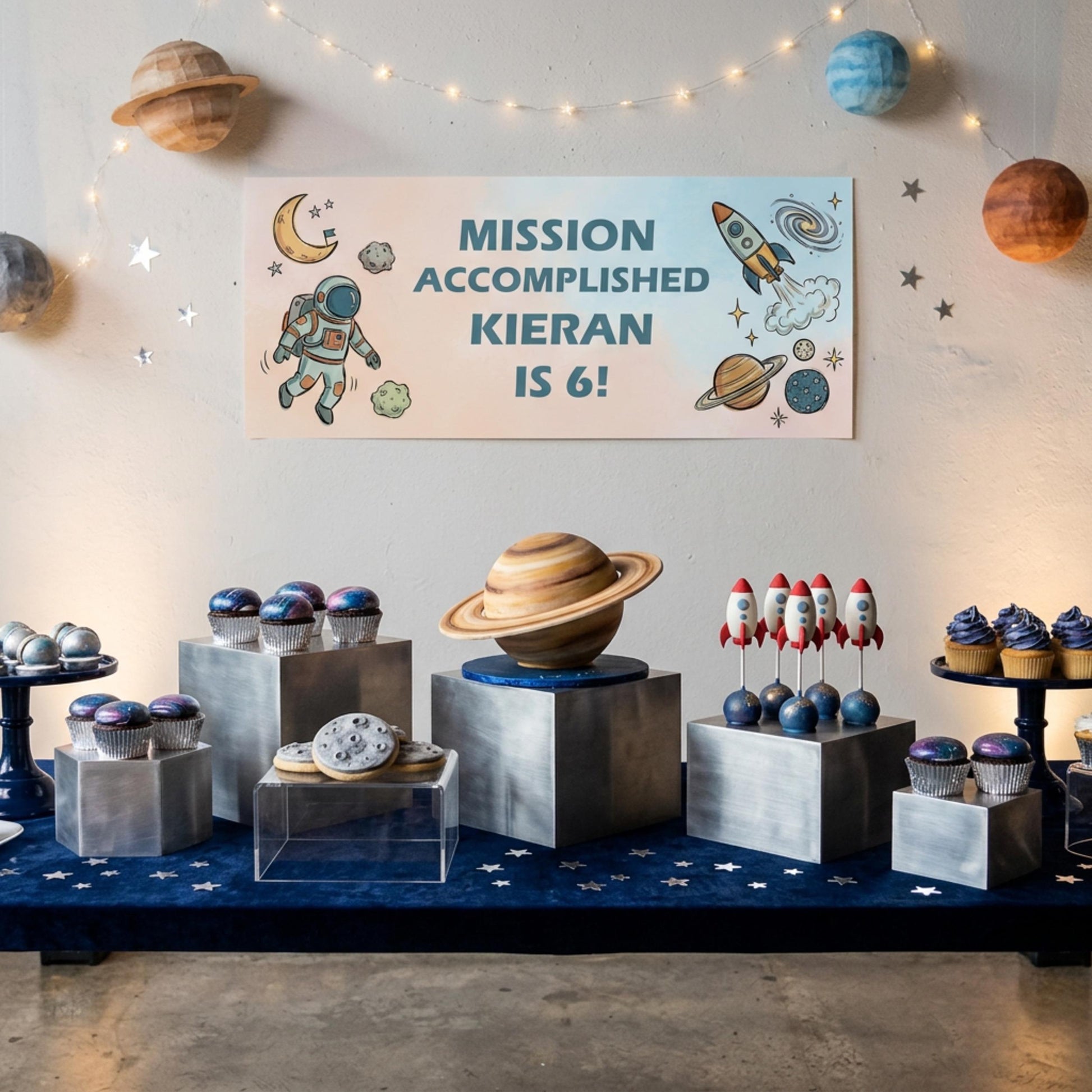Personalised Space Birthday Banner - Astronaut Rocket Party Decor