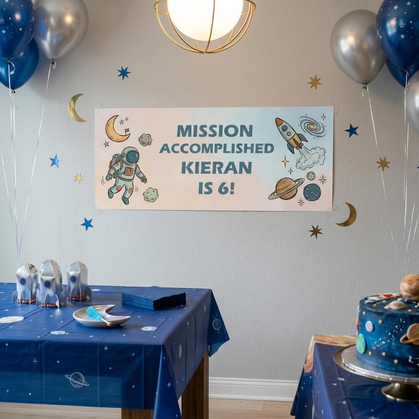Personalised Space Birthday Banner - Astronaut Rocket Party Decor