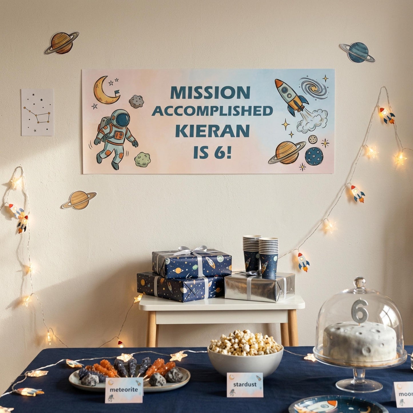 Personalised Space Birthday Banner - Astronaut Rocket Party Decor