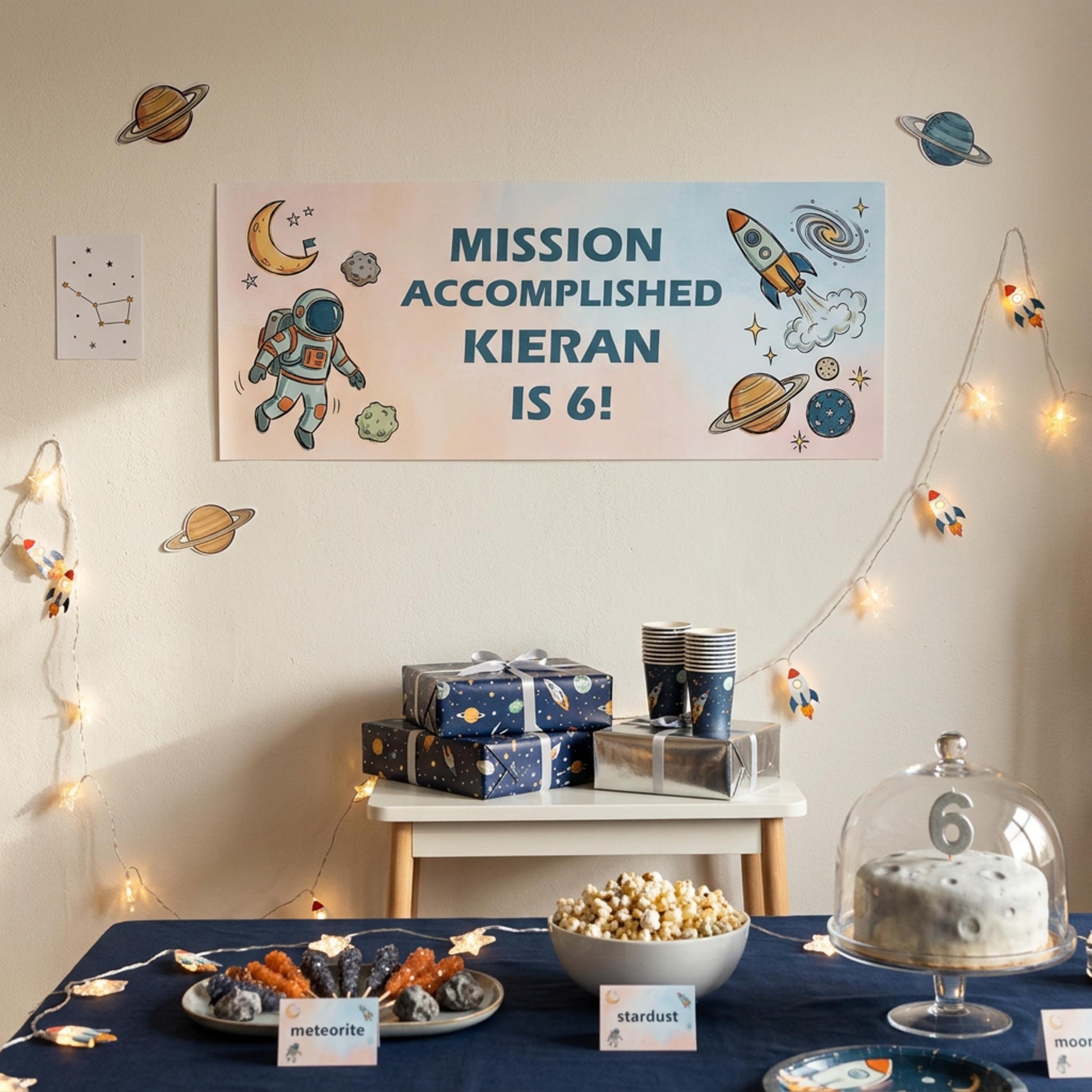 Personalised Space Birthday Banner - Astronaut Rocket Party Decor