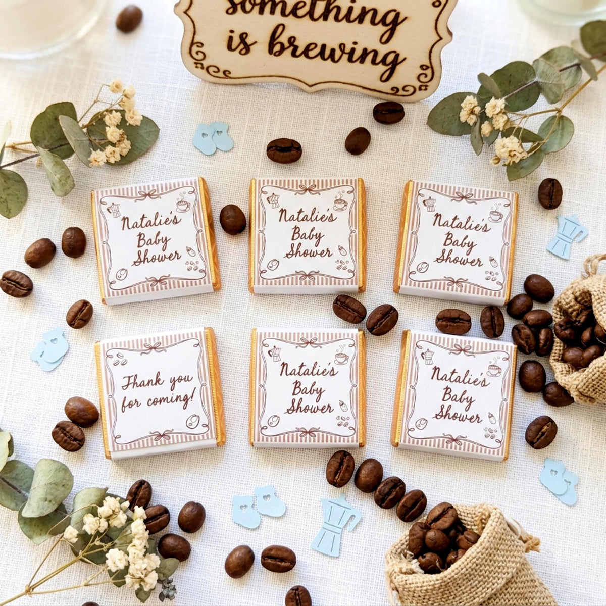 Personalised A Baby Is Brewing Shower Favours - Coffee Theme Chocolate Treats