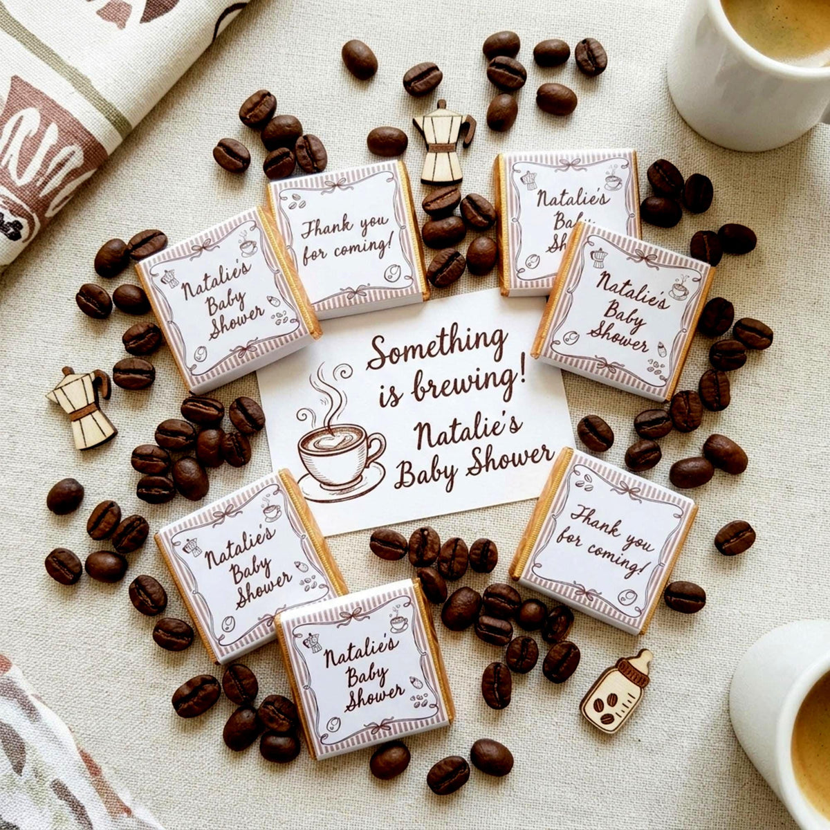 Personalised A Baby Is Brewing Shower Favours - Coffee Theme Chocolate Treats