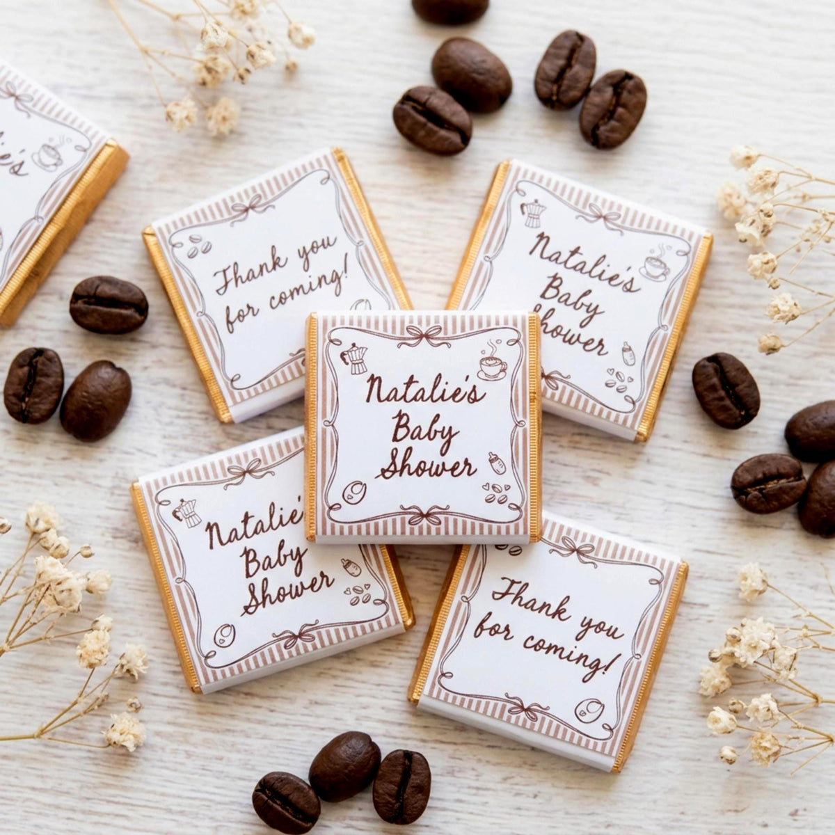 Personalised A Baby Is Brewing Shower Favours - Coffee Theme Chocolate Treats
