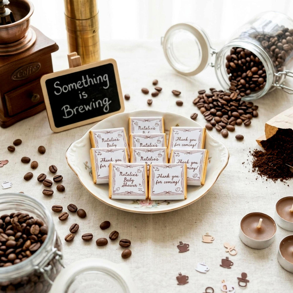 Personalised A Baby Is Brewing Shower Favours - Coffee Theme Chocolate Treats