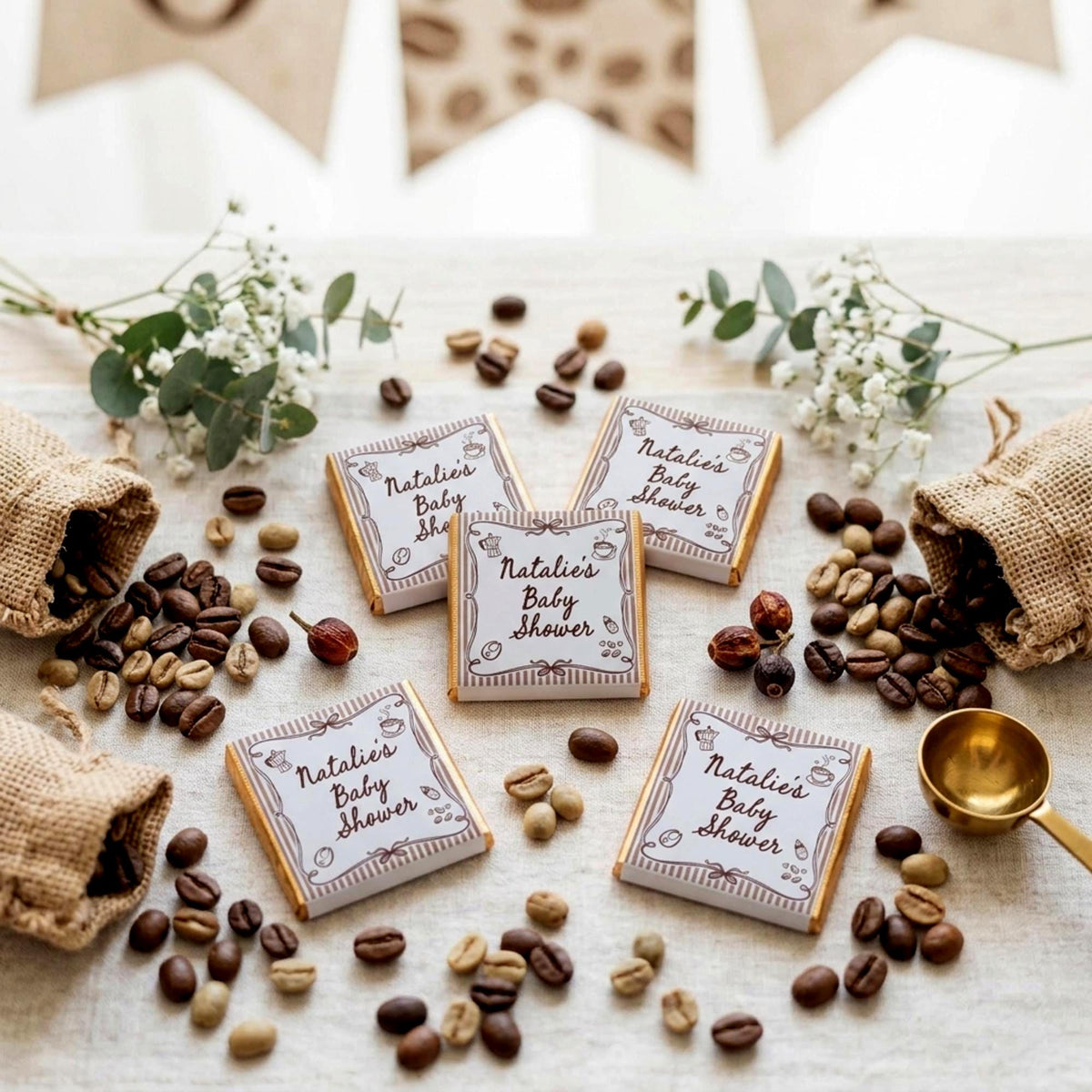 Personalised A Baby Is Brewing Shower Favours - Coffee Theme Chocolate Treats