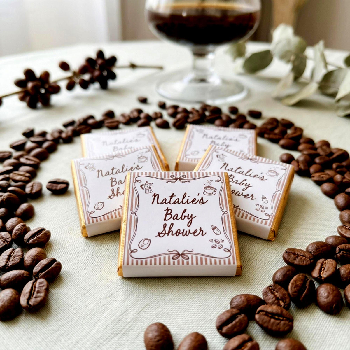 Personalised A Baby Is Brewing Shower Favours - Coffee Theme Chocolate Treats