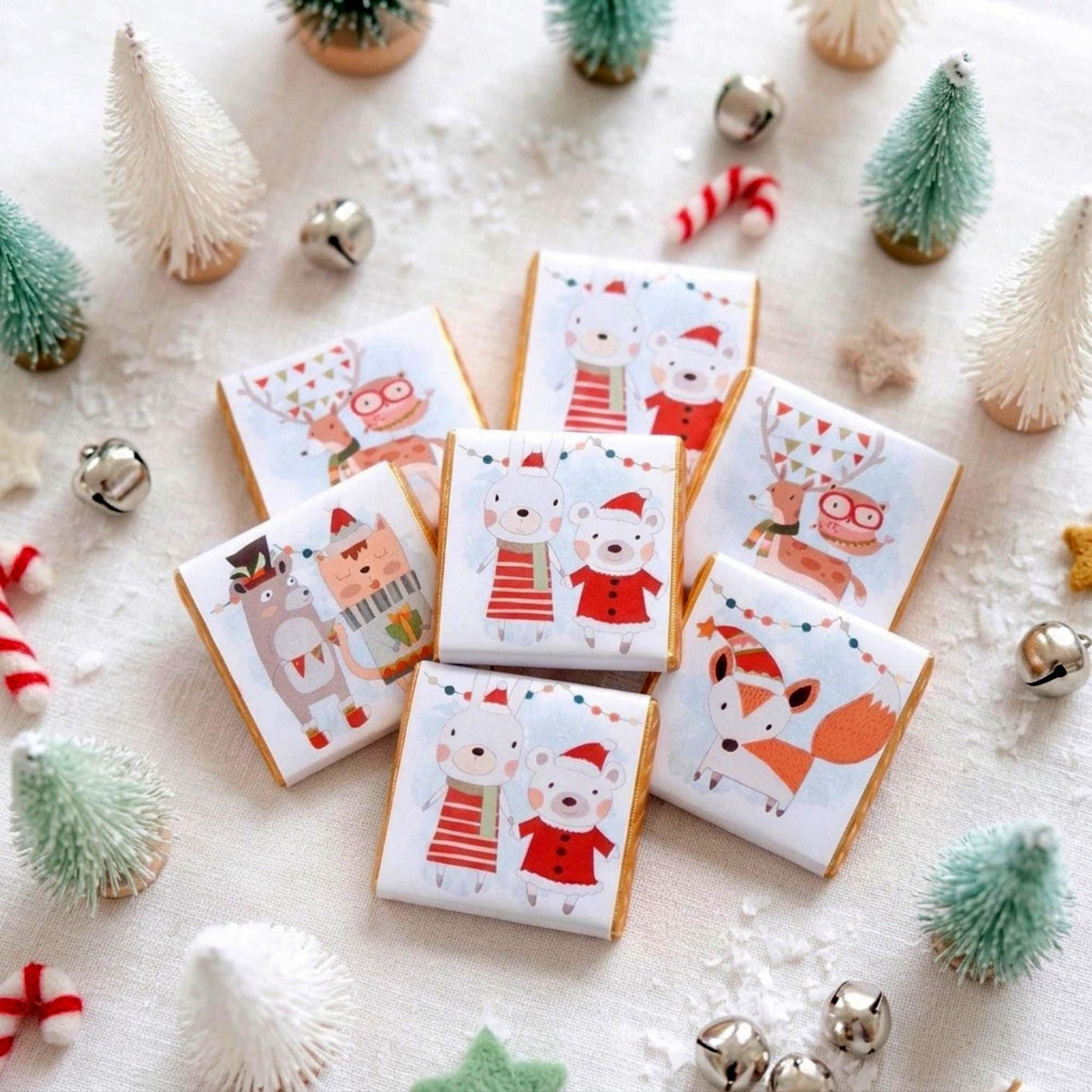 Personalised Woodland Animals Christmas Chocolates, Children Xmas Treats