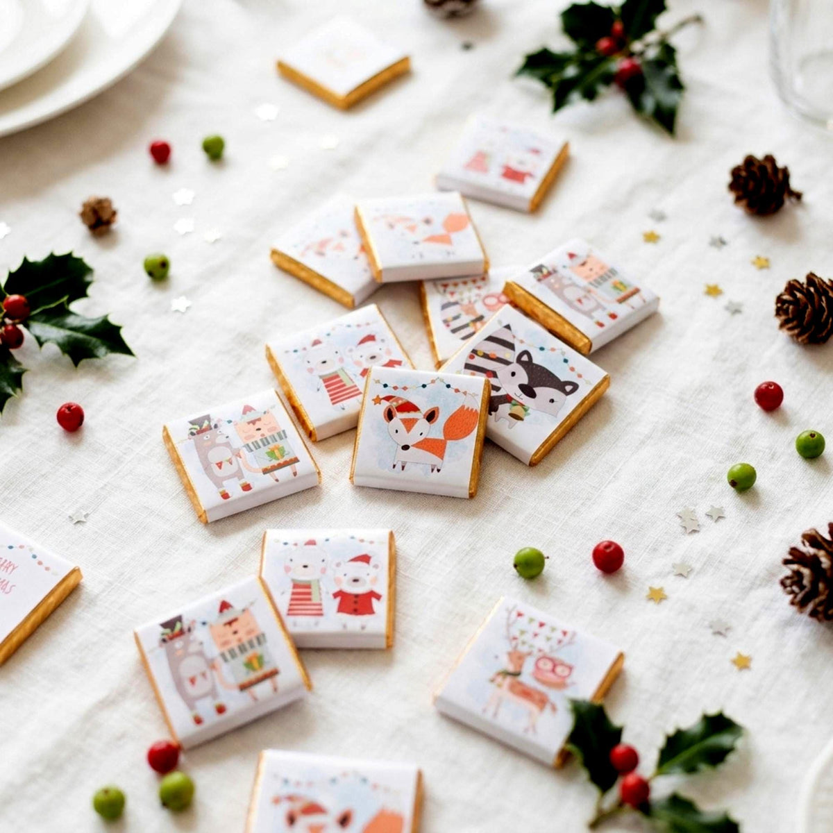 Personalised Woodland Animals Christmas Chocolates, Children Xmas Treats