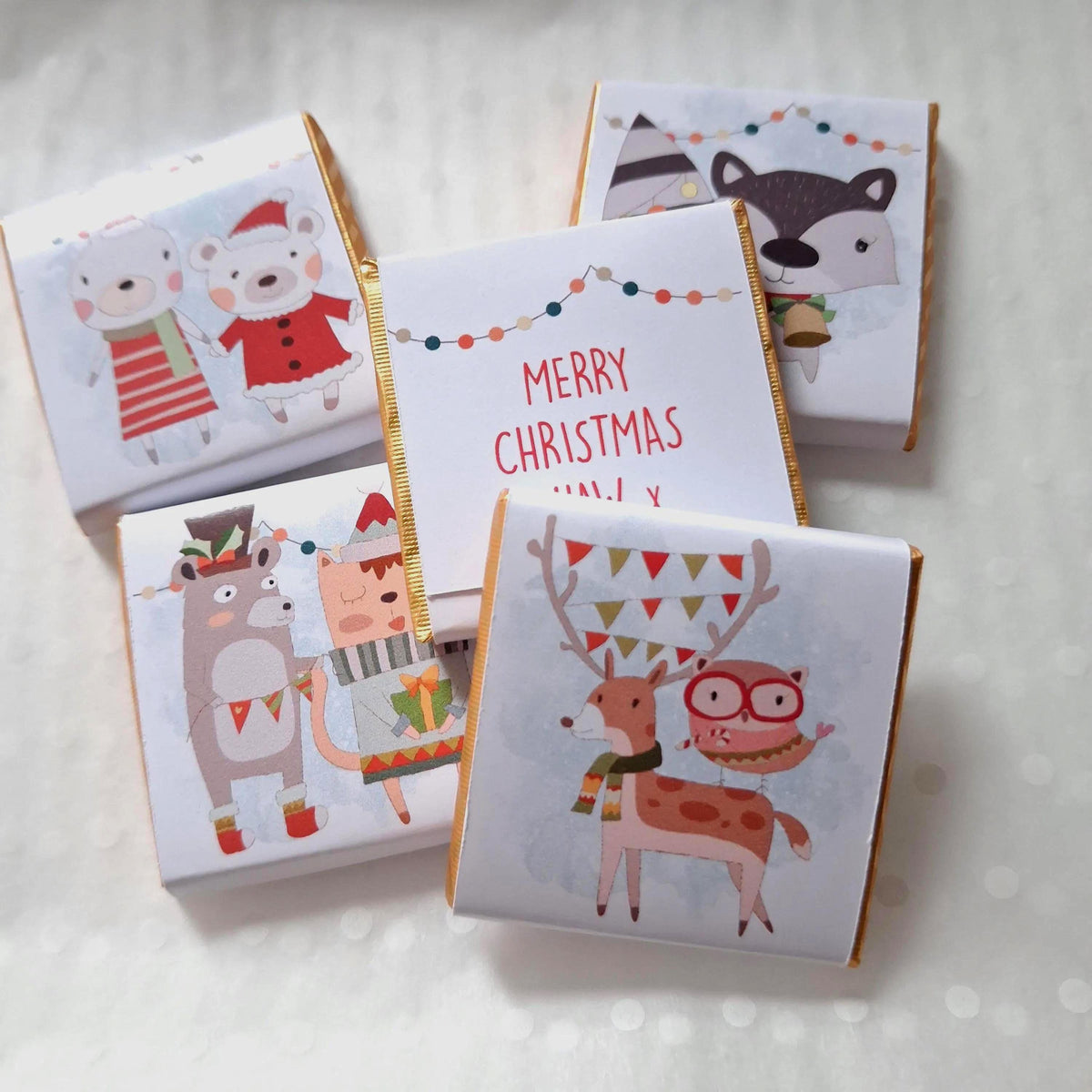 Personalised Woodland Animals Christmas Chocolates, Children Xmas Treats