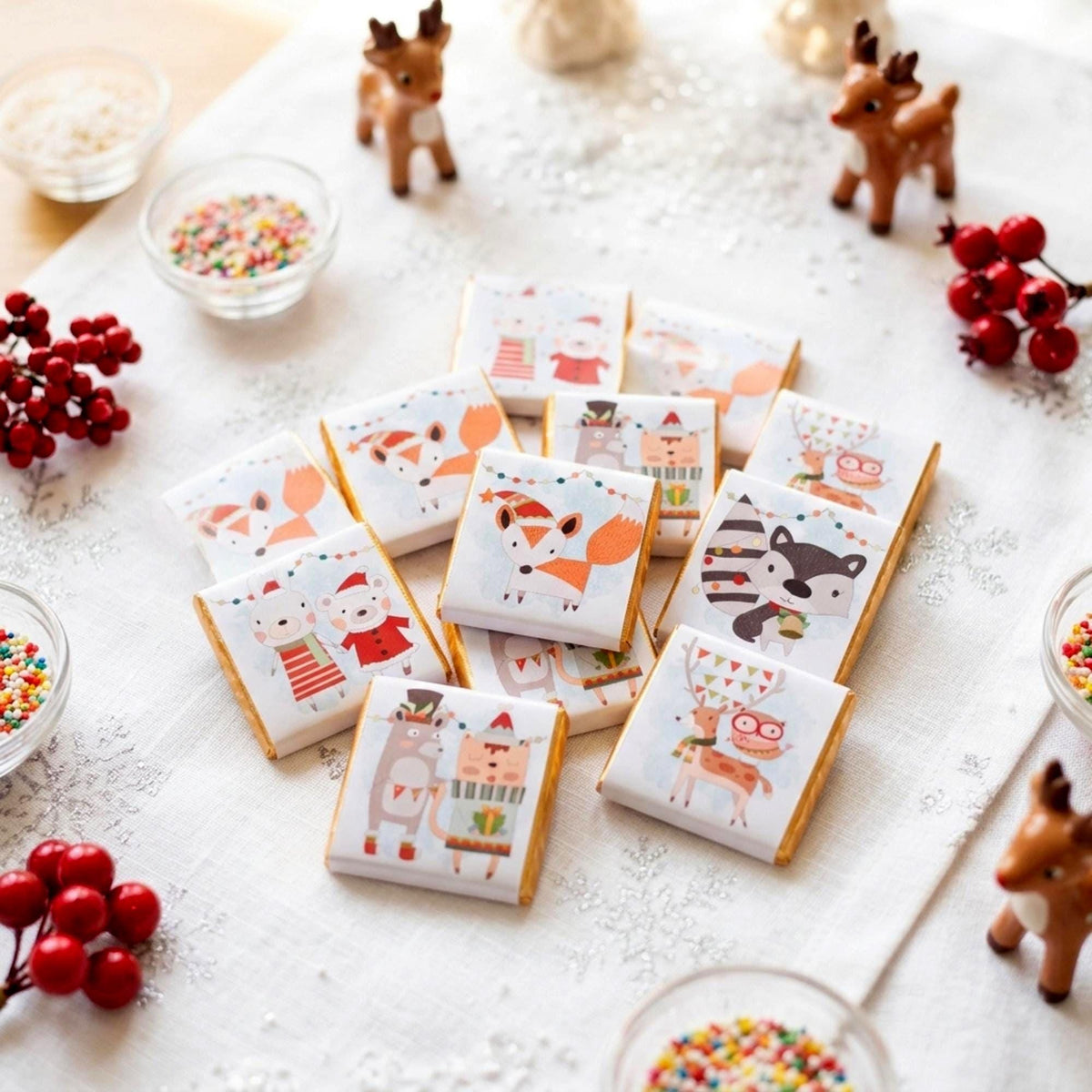 Personalised Woodland Animals Christmas Chocolates, Children Xmas Treats