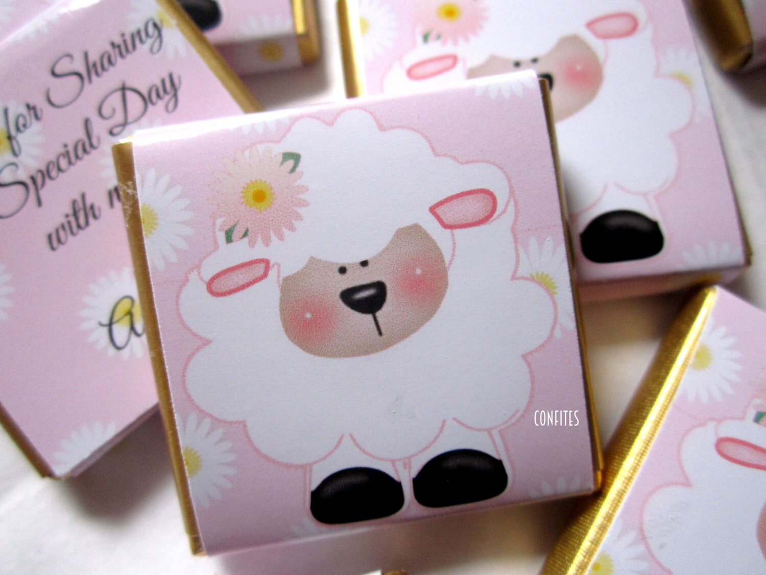 Personalised Girls Christening Chocolate Favours – Baby Sheep Party Guest Gifts