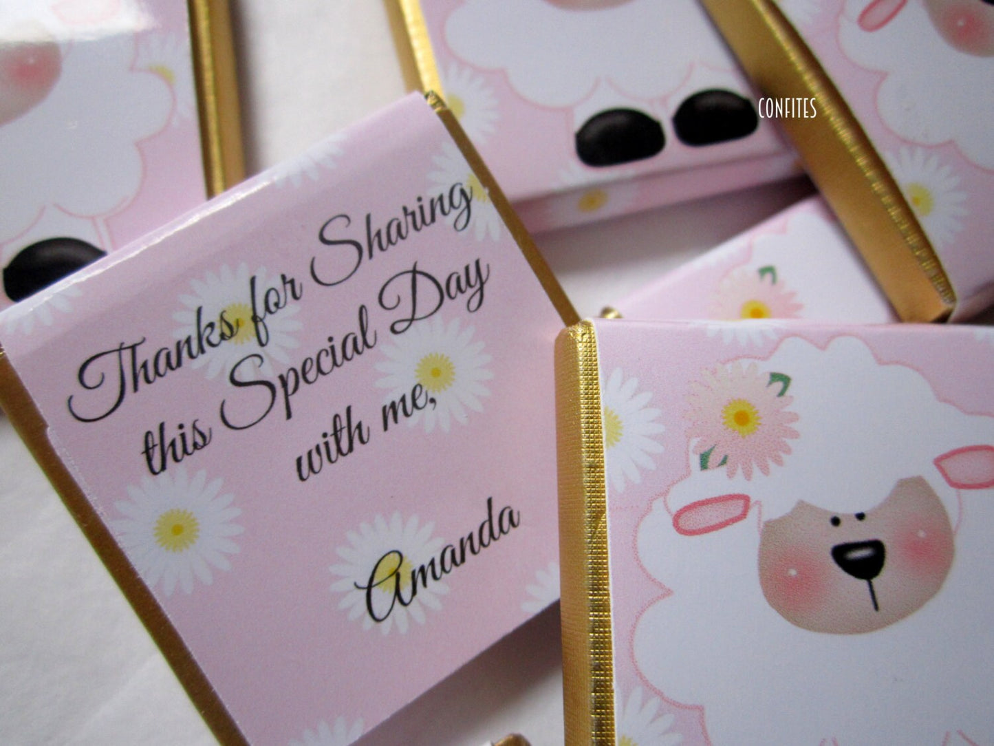 Personalised Girls Christening Chocolate Favours – Baby Sheep Party Guest Gifts