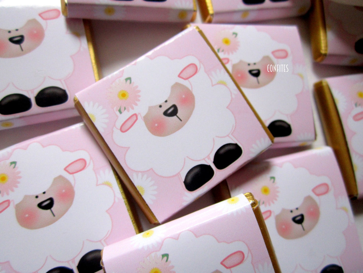 Personalised Girls Christening Chocolate Favours – Baby Sheep Party Guest Gifts