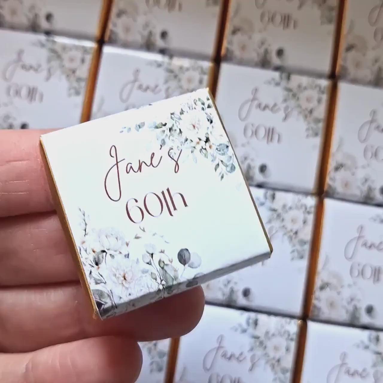 Personalised 80th Birthday Chocolates, White Floral Party Favours