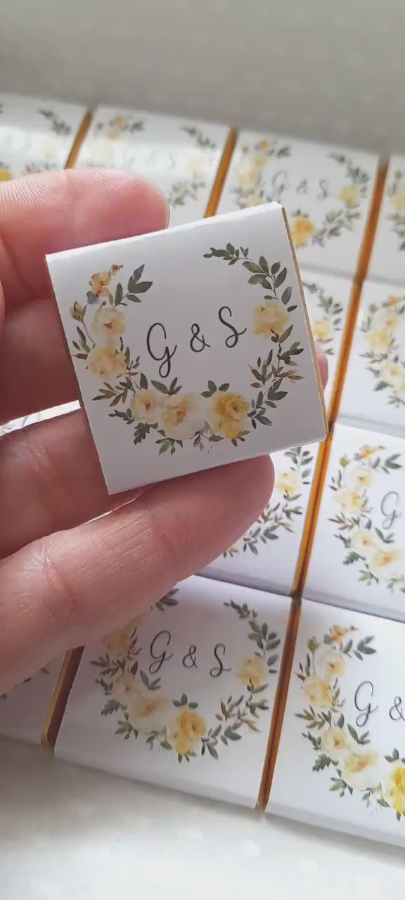 Personalised Yellow Rose Wedding Chocolates – Custom Anniversary Guest Favours