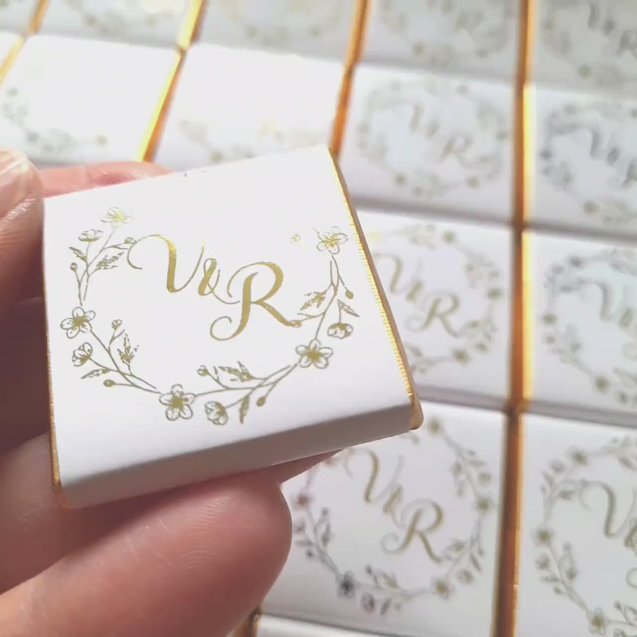 Personalised Floral Wedding Favours - Gold Foiled Chocolate Treats - Botanical Wreath Wedding Table Decor
