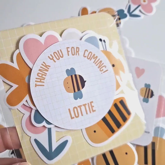 Personalised Bumblebee Vinyl Stickers Party Bags, Custom Bee Birthday Favours