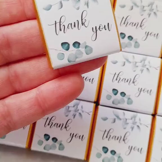 Personalised Thank You Party Favours - Botanical Eucalyptus Chocolate Treats - Green Wedding Party bag filler