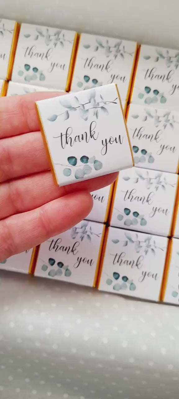 Personalised Thank You Party Favours - Botanical Eucalyptus Chocolate Treats - Green Wedding Party bag filler