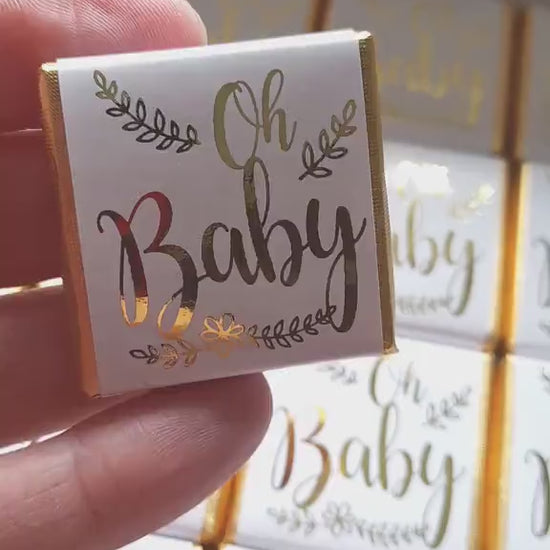 Personalised Oh Baby Chocolate Favours – Baby Shower Guest Treats Gold Foiled