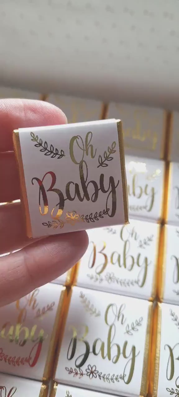 Personalised Oh Baby Chocolate Favours – Baby Shower Guest Treats Gold Foiled