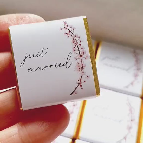 Personalised Cherry Blossom Wedding Favours - Just Married Chocolate Treats - Spring Wedding Table Decor
