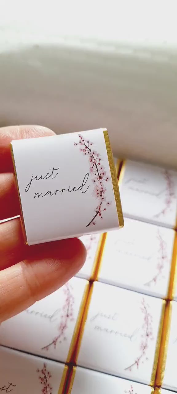 Personalised Cherry Blossom Wedding Favours - Just Married Chocolate Treats - Spring Wedding Table Decor