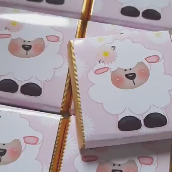 Personalised Girls Christening Chocolate Favours – Baby Sheep Party Guest Gifts