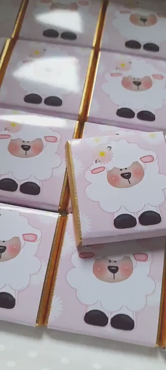 Personalised Girls Christening Chocolate Favours – Baby Sheep Party Guest Gifts