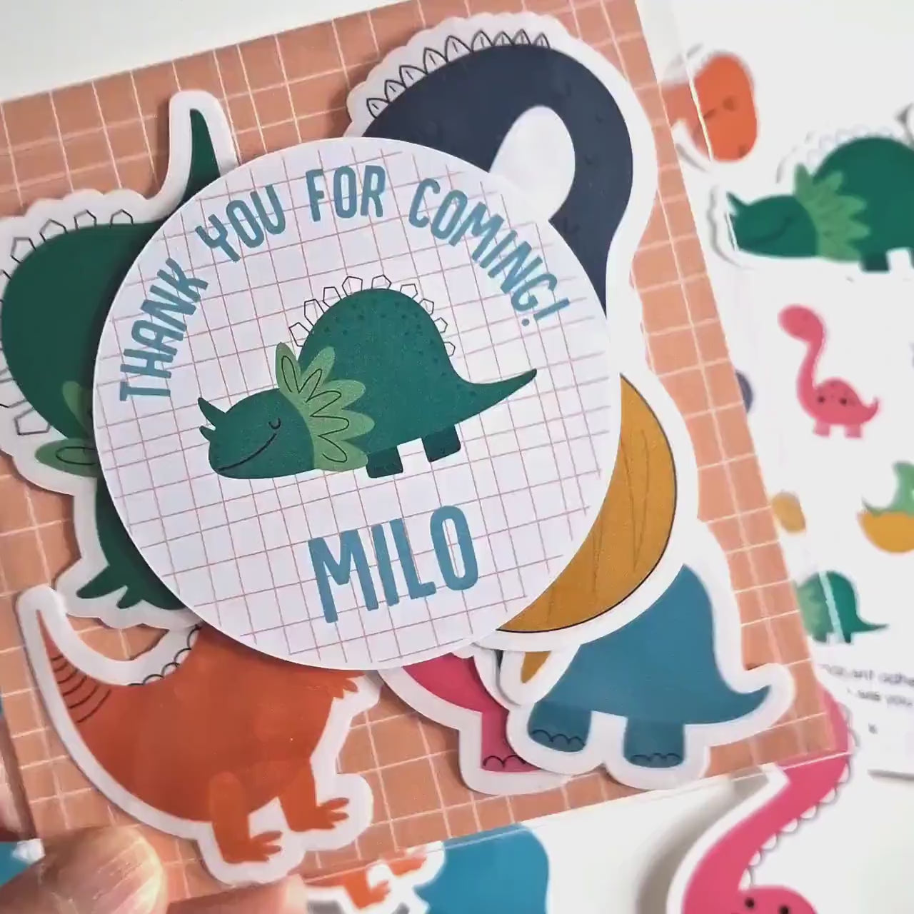Personalised Colorful Dinosaur Vinyl Stickers Party Bags, Custom Dino Birthday Favours
