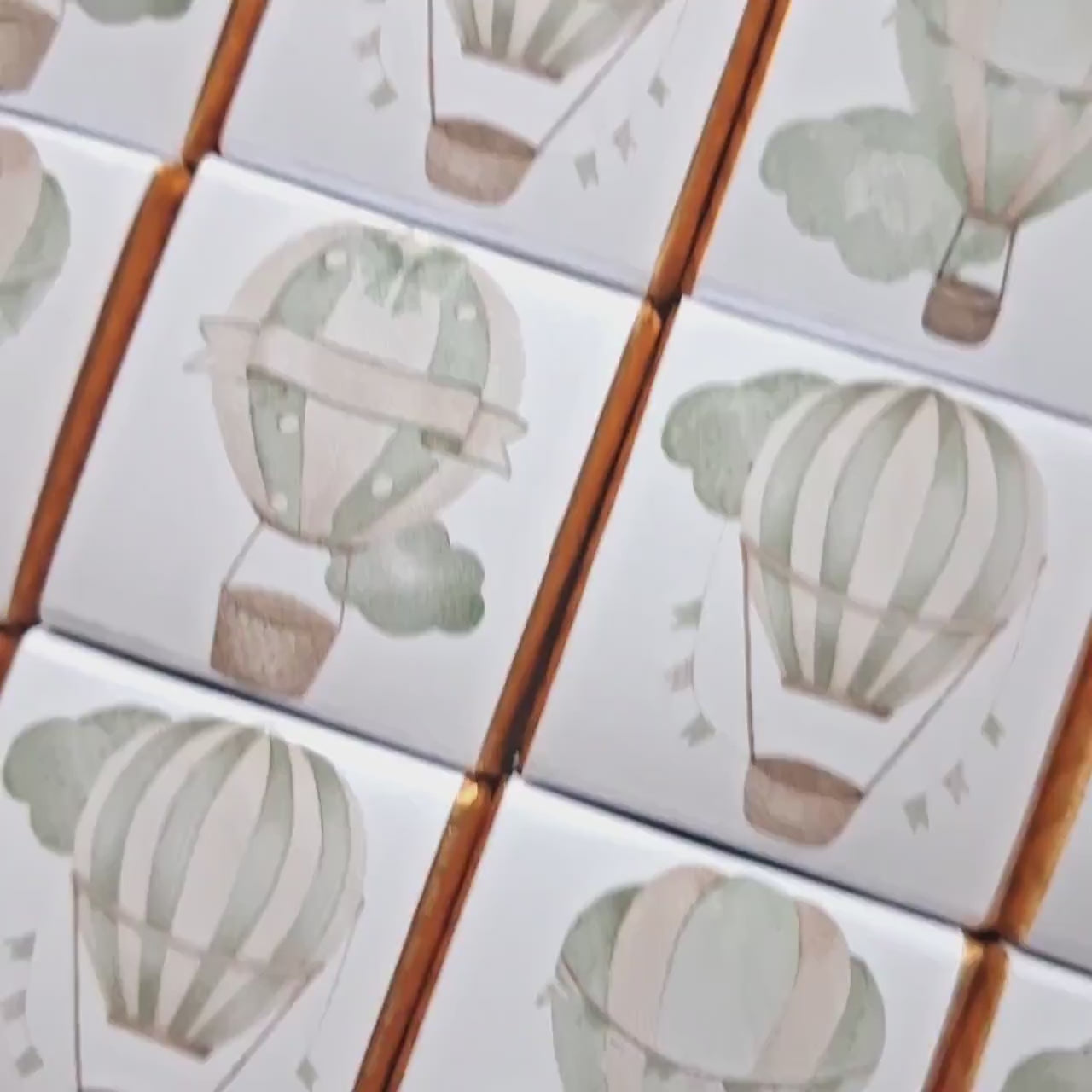 Personalised Pastel Sage Green Baby Shower Chocolate Favours – Hot Air Balloon Design
