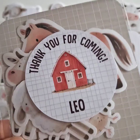 Personalised Farm Vinyl Stickers Party Bags, Custom Farmyard Birthday Favours