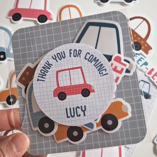 Personalised Cars Vinyl stickers Party Bags, Transportation Birthday Favours