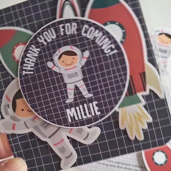 Personalised Space vinyl stcikers Party Bags,  Astronaut Birthday Favours