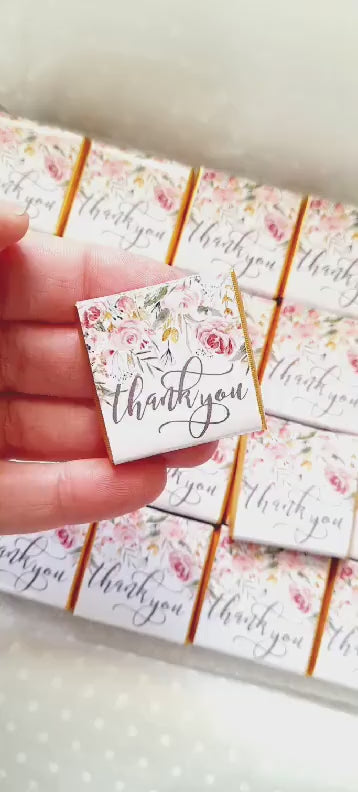 Personalised Pink Floral Chocolate Favours – Custom Thank You Wedding Treats