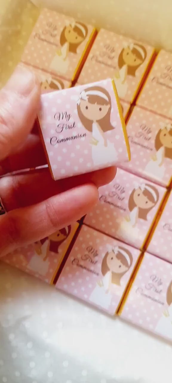 Personalised 1st Holy Communion Favours - Girls Pink Floral Chocolate Treats - Religious Party Bag Filler