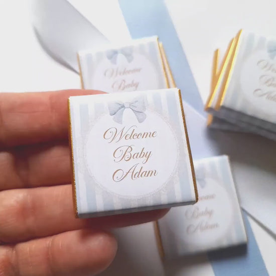 Personalised Baby Boy Chocolate Favours – Blue Stripe New Arrival Treats