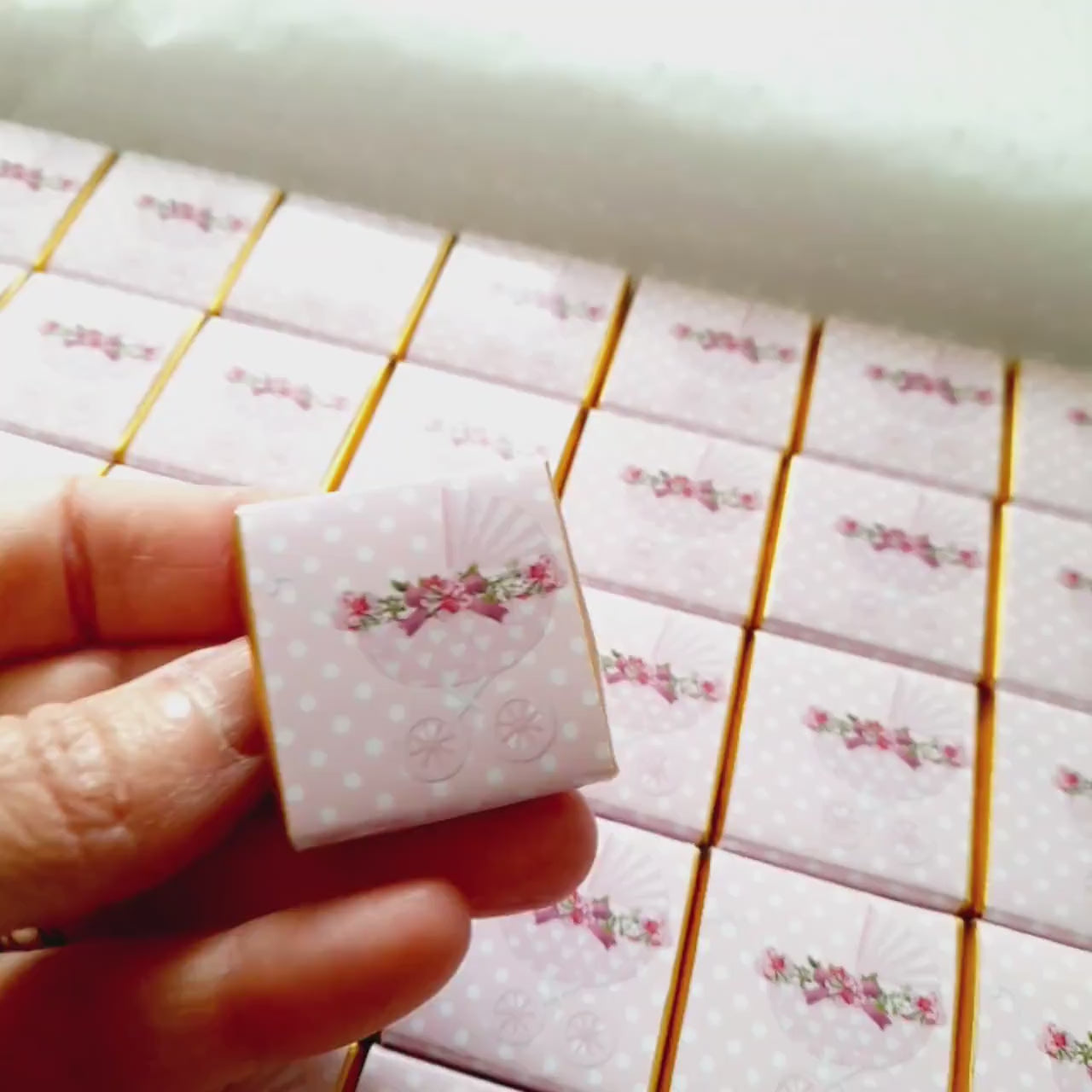Personalised Baby Girl Chocolate Favours – Pink Bird Pram Sweets