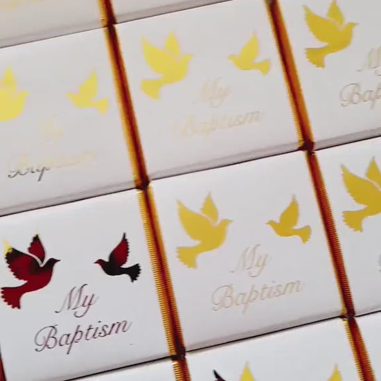 Personalised Christening Favours - Gold Foiled Dove Baptism Treats - Naming Day Party Bag Fillers