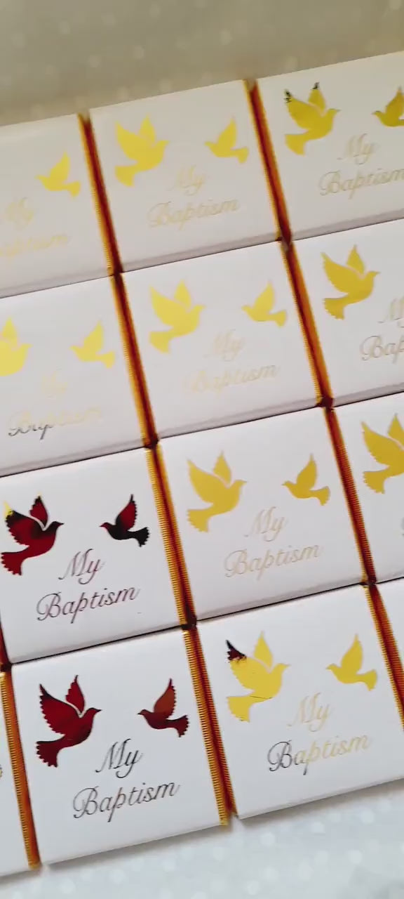 Personalised Christening Favours - Gold Foiled Dove Baptism Treats - Naming Day Party Bag Fillers